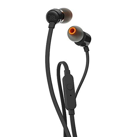 JBL T110 Auriculares In Ear con Pure Bass - Con manejo de un solo botón y micrófono, color negro, One size