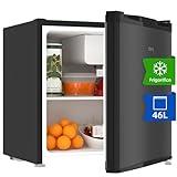 CHiQ Minibar capacidad 46L, Compresor incorporado, Botellero y Compartimiento Congelador, Control de Temperatura regulable, Bajo Nivel de ruido, Puerta Reversible, Color Negro