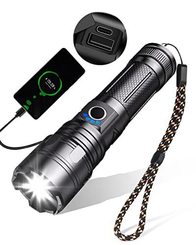 Maxesla 8000LM Linterna LED Recargable, 3000mAh Linterna LED Super Brillante, 5 Modos IPX5 Impermeable Linterna Tactica Enfoque Ajustable, Para el Actividades al Aire Libre, Mejor Regalo para Padre
