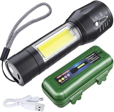 GOLDGE Linterna LED Alta Potencia Linternas para Ciclismo Camping, Portátil Linterna 500 Lúmenes 3 Modos USB recargable Linterna de Alto Rendimiento para Montañismo Reparación del Coche