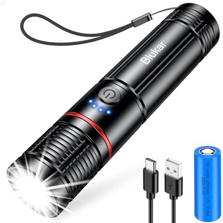 Blukar Linternas LED Alta Potencia, 12000LM Linternas LED Recargable con Impermeable & Zoomable, 5 modos Portátil Flashlight para Ciclismo, Camping, Montañismo, Emergencia