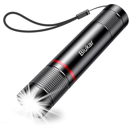 Blukar Linterna LED Recargable, 2000L Super Brillante con 4 Modos, Linterna Táctica de Aluminio Enfoque Ajustable - Ultra Portátil para Ciclismo, Camping, Montañismo etc.