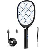 YISSVIC Raqueta Matamoscas Electrica Matamoscas Electrico USB Recargable Iluminación LED Protección de Malla de 3 Capas Negro