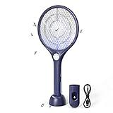 CONOPU Raqueta Matamoscas Electrica, 4000V, USB Base de Carga Recargable, LED, Protección de Malla de 3 Capas, Eficaz contra Mosquitos e Insectos,Azul