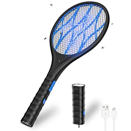 CONOPU Raqueta Matamoscas Electrica, 4000V, USB Recargable Mata Mosquitos Electrico, Linterna Desmontable, Iluminación LED, Protección de Malla de 3 Capas, OZW19P01L