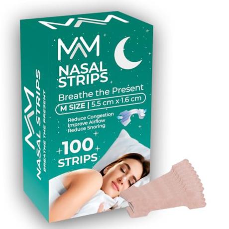 100x Tiras Nasales Antironquidos - Talla M (5.5 cm x 1.6 cm) - Para Dormir y Respirar Mejor - Deportivas - Alivia la Congestión Nasal Debido al Resfriado y Alergias