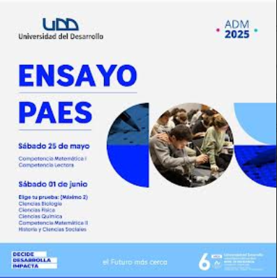 Se comparte invitación para participar de los ensayos PAES de la Universidad del Desarrollo en Santiago y Concepción. Se comparte invitación para participar de los ensayos PAES de la Universidad del Desarrollo en Santiago y Concepción.