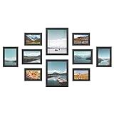 SONGMICS Marcos de Fotos, Juego de 10, Dos de 20 x 25 cm, Cuatro de 13 x 18 cm, Cuatro de 10 x 15 cm, MDF, Protección de plástico, Negro Tinta RPF310H