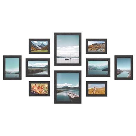 SONGMICS Marcos de Fotos, Juego de 10, Dos de 20 x 25 cm, Cuatro de 13 x 18 cm, Cuatro de 10 x 15 cm, MDF, Protección de plástico, Negro Tinta RPF310H