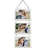 Ichigo Ichie Portafotos Múltiple Decorativo, Marcos de Fotos de Madera con Cuerda para Colgar en la Pared para 3 Fotos de 10x15cm, Blanco