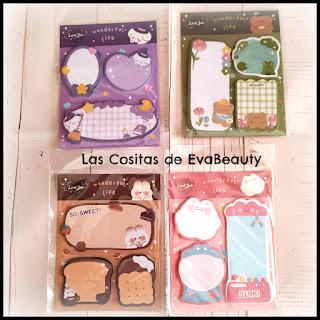 Pack de 4 sets de notas adhesivas kawaii en Shein Shein, pack, set, notas adhesivas, kawaii, papeleria, papeleria bonita, compras, haul, beautyblogger, microinfluencer, blog de belleza