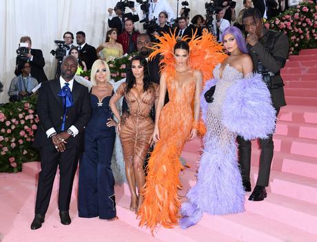 (Left to right) Corey Gamble, Kris Jenner, Kim Kardashian-West, Kanye West, Kendall Jenner, Kylie Jenner and Travis Scott attending the Metropolitan Museum of Art Costume Institute Benefit Gala 2019 in New York, USA.Picture Credit Should Read: Doug Peters