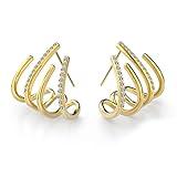 Emibele Pendientes para Mujeres, Pendientes de Garra con Circonita que Dan un Par de Tapones de Gel, Pendientes de Tuerca para Niña Novia Hija Madre el Día de San Valentín, Oro