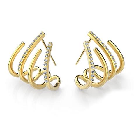 Emibele Pendientes para Mujeres, Pendientes de Garra con Circonita que Dan un Par de Tapones de Gel, Pendientes de Tuerca para Niña Novia Hija Madre el Día de San Valentín, Oro