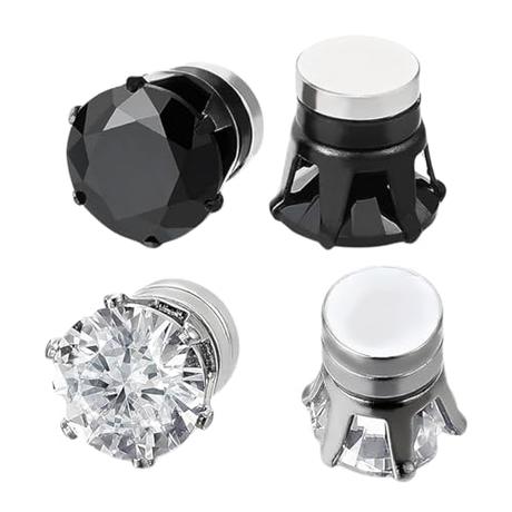 2 PareS Tuerca de Cristal Cúbico de Plata Joyería para Mujeres Pendientes Mujeres (Negro/Blanco)