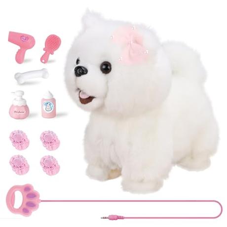 RuiDaXiang Perro de Juguete de Peluche con Correa y Mando a Distancia, Perro de compañía Interactivo y Realista con Accesorios, para niños y niñas de 3 a 6 años