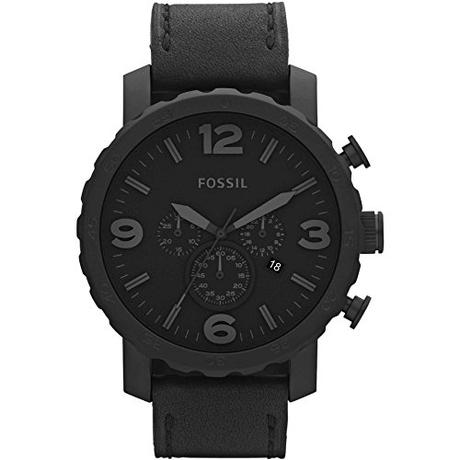 Fossil Reloj para hombre Nate, movimiento cronógrafo de cuarzo, caja de acero negro de 50mm con correa de piel auténtica, JR1354