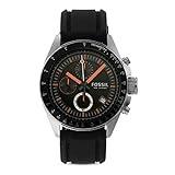 Fossil Reloj para hombre Decker, movimiento cronógrafo de cuarzo, 44mm Caja de acero inoxidable plateado con correa de silicona, CH2647