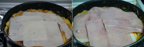 Tortilla de patatas rellena de jamón y queso