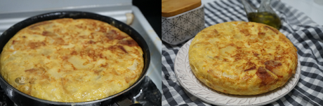 Tortilla de patatas rellena de jamón y queso