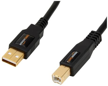 Amazon Basics - Cable USB-A 2.0 macho a USB-B macho con conectores dorados para impresora (1.8 m), Negro