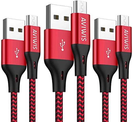 AVIWIS Cable micro USB [3 unidades de 2 M] Nylon Micro USB Carga Rápida Alta Velocidad Android Teléfono Móvil Cable de Carga Compatible para Samsung Galaxy S7/ S6/ J7/ Note 5, Huawei, Wiko, Nexus,
