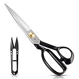 Homlynn Tijeras de Costura, Tijeras de modista de 24 cm con Cortador de Hilo - Tijeras de Tela Acero al Carbono para Cortar Tela, Ropa, Cuero, materias primas (Blanco, 9 Pulgadas, diestro)