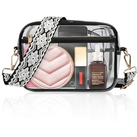 Upifen Bolso transparente para mujer, bandolera con correa ajustable, impermeable, transparente, para conciertos, deportes, festivales de trabajo, transparente, M