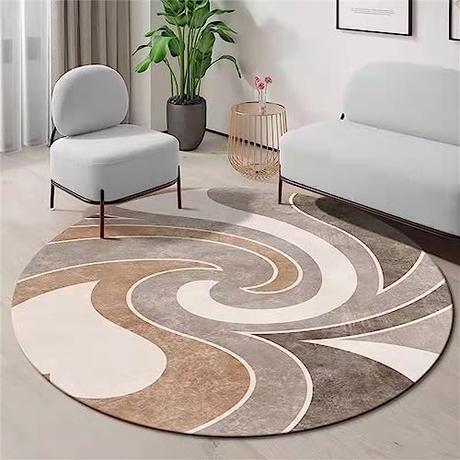 Highdi Alfombras Redondas, Tapete Redondo Antideslizante, Luxury Lujo Alfombra de Área Redonda Grande para Salón, Sofá, Mesa de Café, Estudio, Comedor, Dormitorio, Oficina (Caqui,120cm)