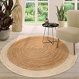 Alfombra Yute Habitación Salon Dormitoro Redonda Etnica Boho Chic A Mano, Color:Marfil, Tamaño:80 cm Rund