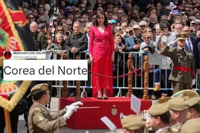 Reacciones ante la continuidad de Sánchez..., e Isabel Ayuso, como si el Día de Madrid fuera su día o ella fuera la reina de Madrid.