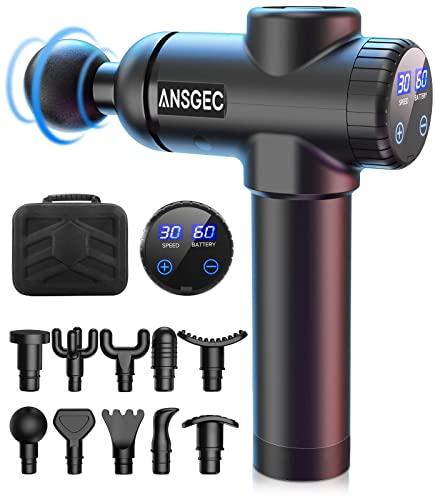 Pistola de Masaje Muscular, Pistola Masajeadora Muscular con 30 Niveles Ajustables, Potente, Ultra Silenciosos y Pantalla Táctil LCD,10 Cabezas Pistola Masaje para Relajación Recuperación Fatiga