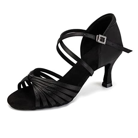 VCIXXVCE Mujer Zapatos de Baile Latino Negro Profesional Salsa Tango Bachata Práctica Zapatos de Baile de Salon, 37.5 EU