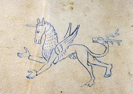 #Unicorn-pegasus-stag-man. Bible, France 13th century. Chambéry, Bibliothèque municipale, ms. 34, fol. 215v.
