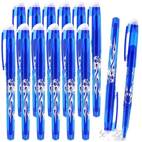 YIIFELL 12 Piezas Boligrafos Borrable, Azul Bolis Borrables, 0,7 mm Bolígrafos Tinta Borrable,Bolígrafos de Gel Borrables para Suministros de Oficina, Utiles Escolares, Estudiantes