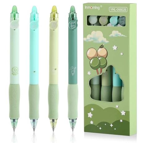 Auauraintt 4 Piezas Azules Bolígrafos Borrables, Juego de Bolígrafos Borrables de 0,5 mm, Escritura Clara y Suave, para Regalo de Estudiantes, Material de Oficina Escolar