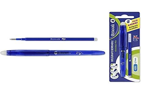 Bismark Bolígrafo Borrable Azul con Capuchón y recambio