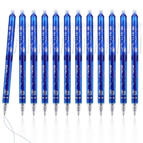 Auauraintt 12 Piezas Azules Bolígrafos Borrables, Juego de Bolígrafos Borrables de 0,5 mm, Escritura Clara y Suave, para Regalo de Estudiantes, Material de Oficina Escolar