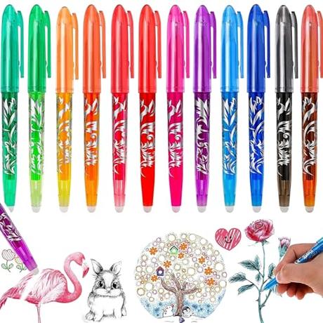 Bolígrafo de gel borrable (12 bolígrafos), 8 colores de secado rápido, para niños, estudiantes, adultos, escuela