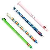 Legami - Juego de 4 bolígrafos de gel borrables, temas Dino, Piggy, Space, Llama, bola en el extremo para quitar la tinta - Negro, Azul, Verde, Rosa, Termosensible, Diámetro de la punta 0,7 mm