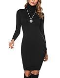 Irevial Vestido de Punto Elegante Mujer Vestido Suéter Cuello Alto Casual Vestido de Invierno Manga Larga Ajustado Jersey Largo Negro, S