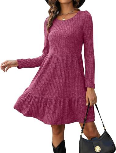 Zetieny Vestidos Mujer Suéter de Punto de Manga Larga Cuello Redondo A-Line Casual Túnica Vestidos de Otoño Invierno