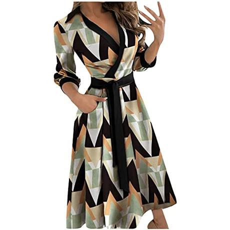 2023 Vestidos Largo para Mujer, Moda Impresión Fiesta Vestido de Noche Cóctel Cuello en V Manga Corta Elegante Verano Suelto Camisa Cordón Casual Vestido Vestir Playa Vacaciones