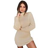 BKEPDY Vestido de Punto para Mujer Mangas Largas Vestido Elegente de Suéter de Punto Cuello Redondo Vestido Jersey Invierno Sexy Vestido Falda de Cadera(S)