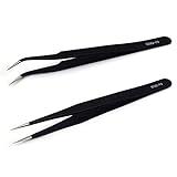 2 pcs Kit de ESD Pinzas antiestática Set,Juego De Pinzas De Precisión,Pinzas Artesanales de Acero Inoxidable,Para Electrónica, Joyería, Artesanías, Trabajos De Laboratorio