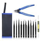 Ainiv Kit 12 Pcs Pinzas de Precisión, Tweezers ESD Anti-Estáticas de Acero Inoxidable Electrónicas, Trabajo de Laboratorio, Joyería, Maintenance Tools, Negro