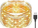 Exporee 20m Luces LED de Cadena 200 Leds USB Powered, Luces de Alambre de Cobre de Hadas Impermeables para Valla Patio Jardín Árbol Fiesta de Navidad Boda, Blanco cálido
