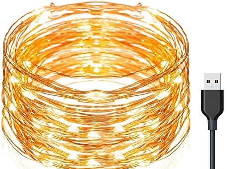 Exporee 20m Luces LED de Cadena 200 Leds USB Powered, Luces de Alambre de Cobre de Hadas Impermeables para Valla Patio Jardín Árbol Fiesta de Navidad Boda, Blanco cálido