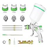 HVLP Pistola Pintura con 3 Boquillas 1,4 mm 1,7 mm 2,0 mm Sistema Profesional de Pintura Boquilla de Acero Inoxidable para Pintar Coches, Pared, Rociado De Muebles Verde