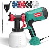 HYCHIKA Pistola Pintura, Pistola Pintura Electrica HVLP de 600W, Depósito de 1200ML 4 Boquillas y 2 Herramientas de Limpieza, Pulverizador de Pintura de 3 Patrones para Paredes y Techos, Vallas